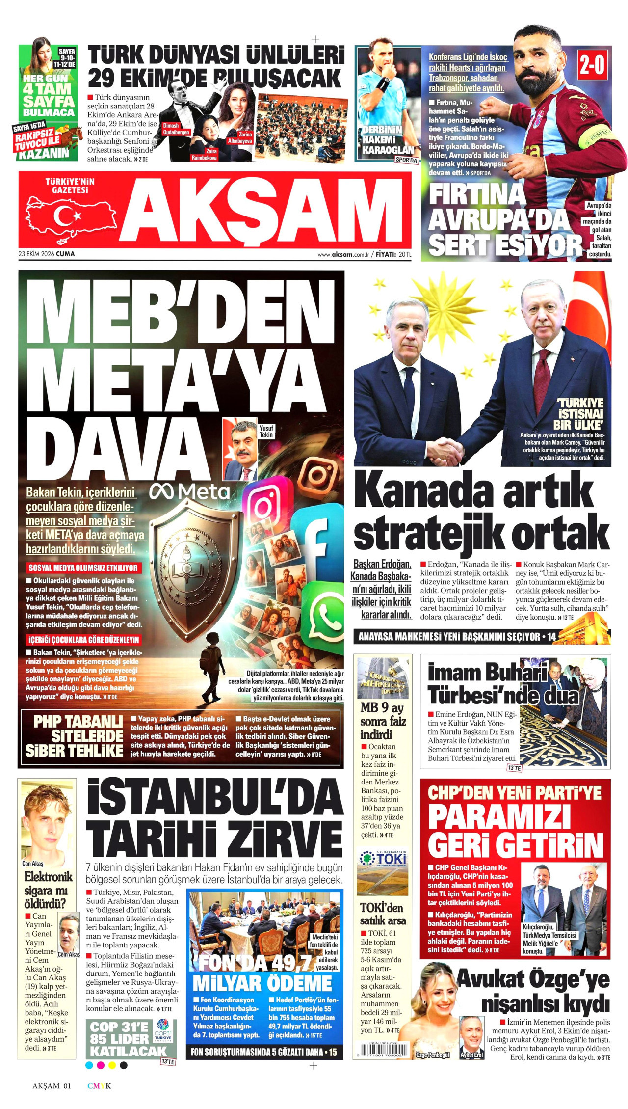 Akşam Gazetesi gazetesi manşeti