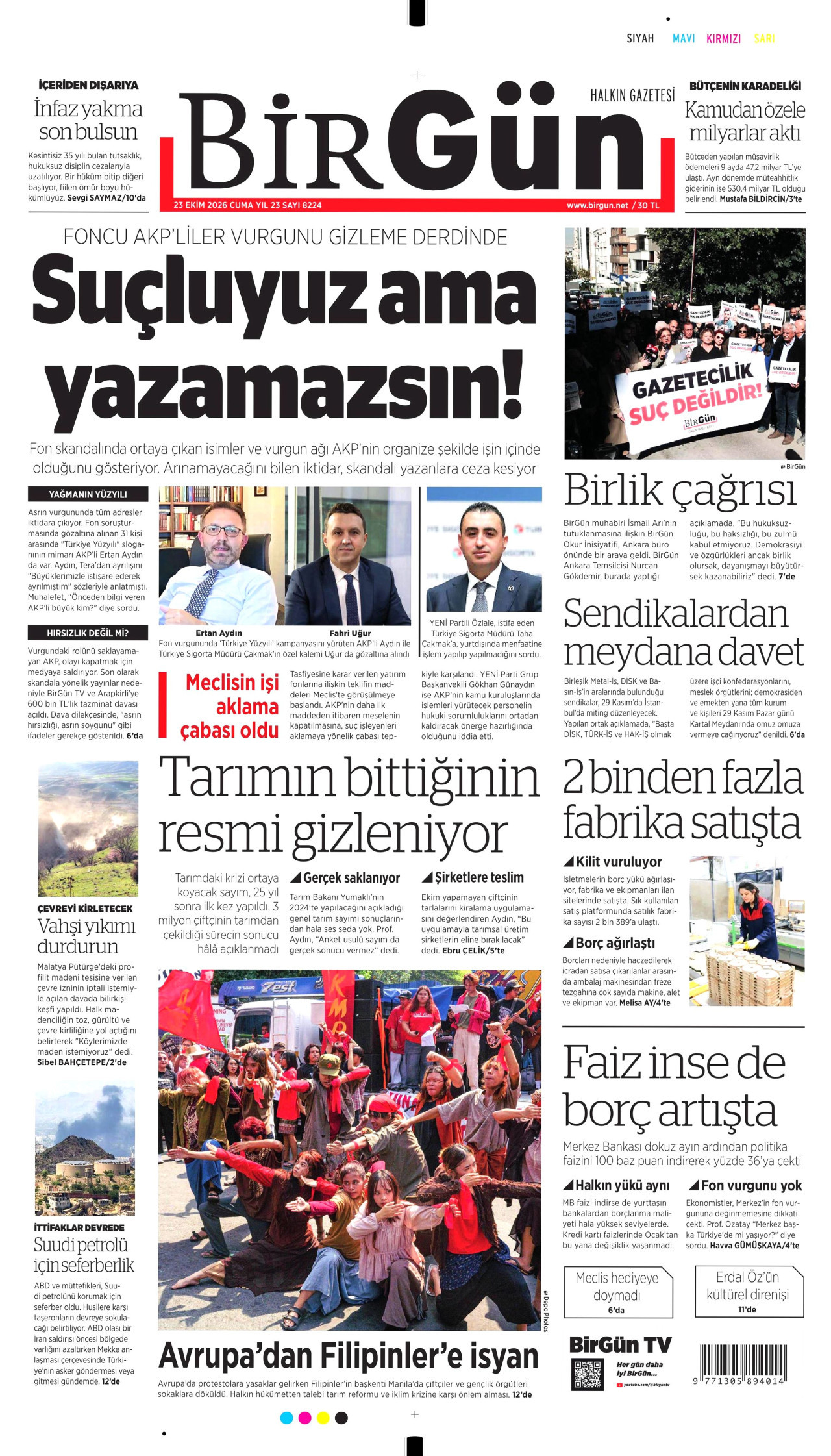 BirGün Gazetesi gazetesi manşeti