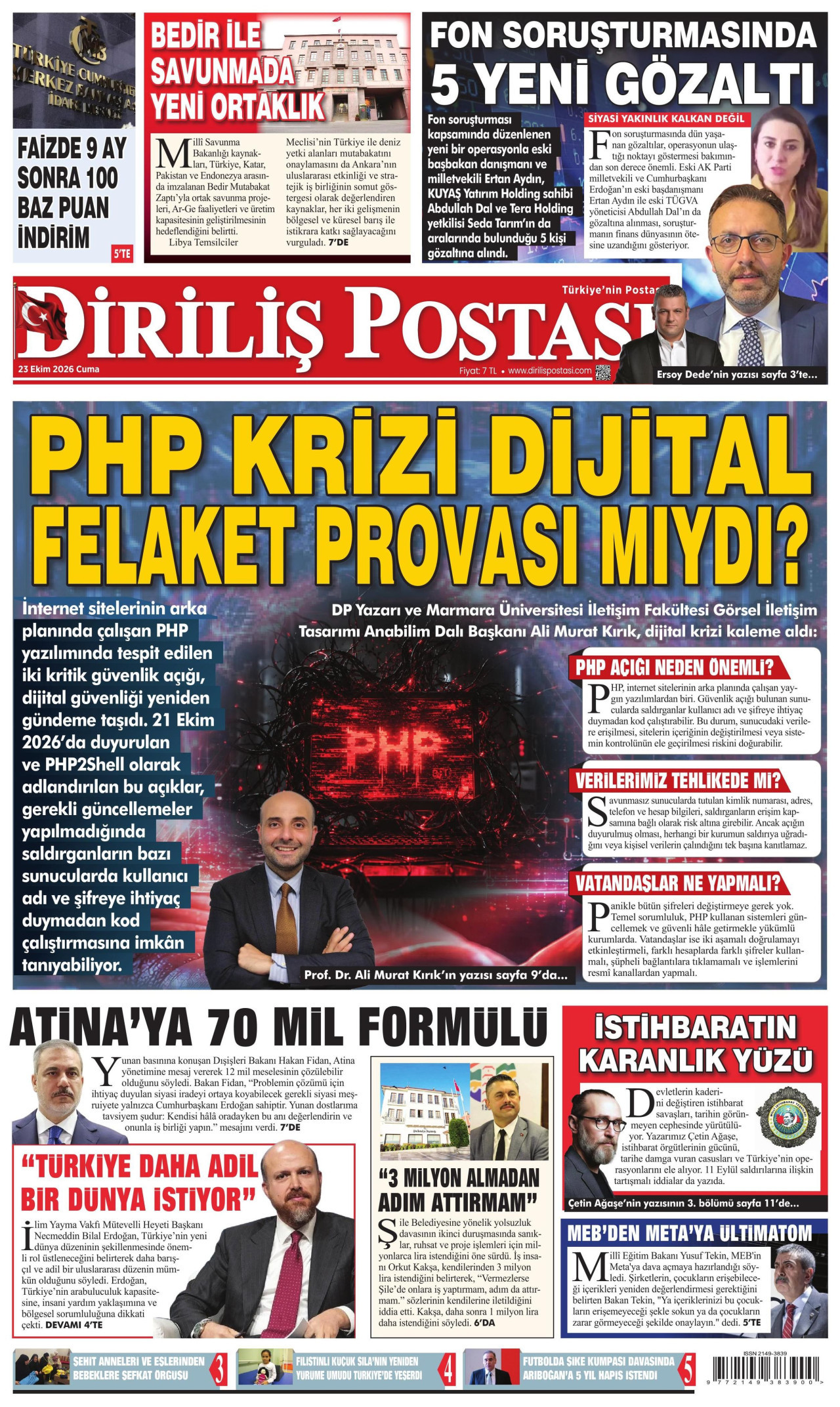Diriliş Postası Gazetesi gazetesi manşeti