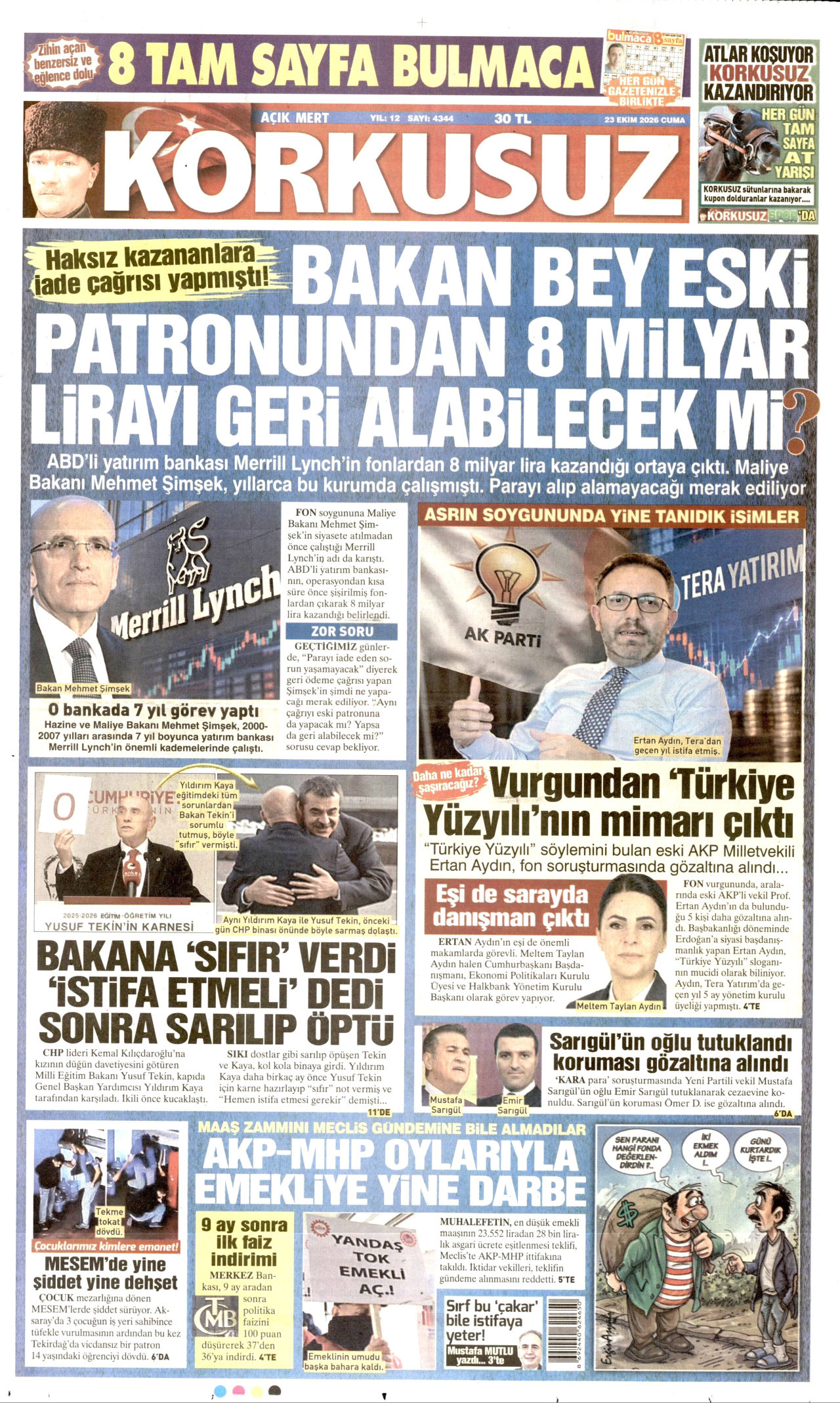 Korkusuz Gazetesi gazetesi manşeti