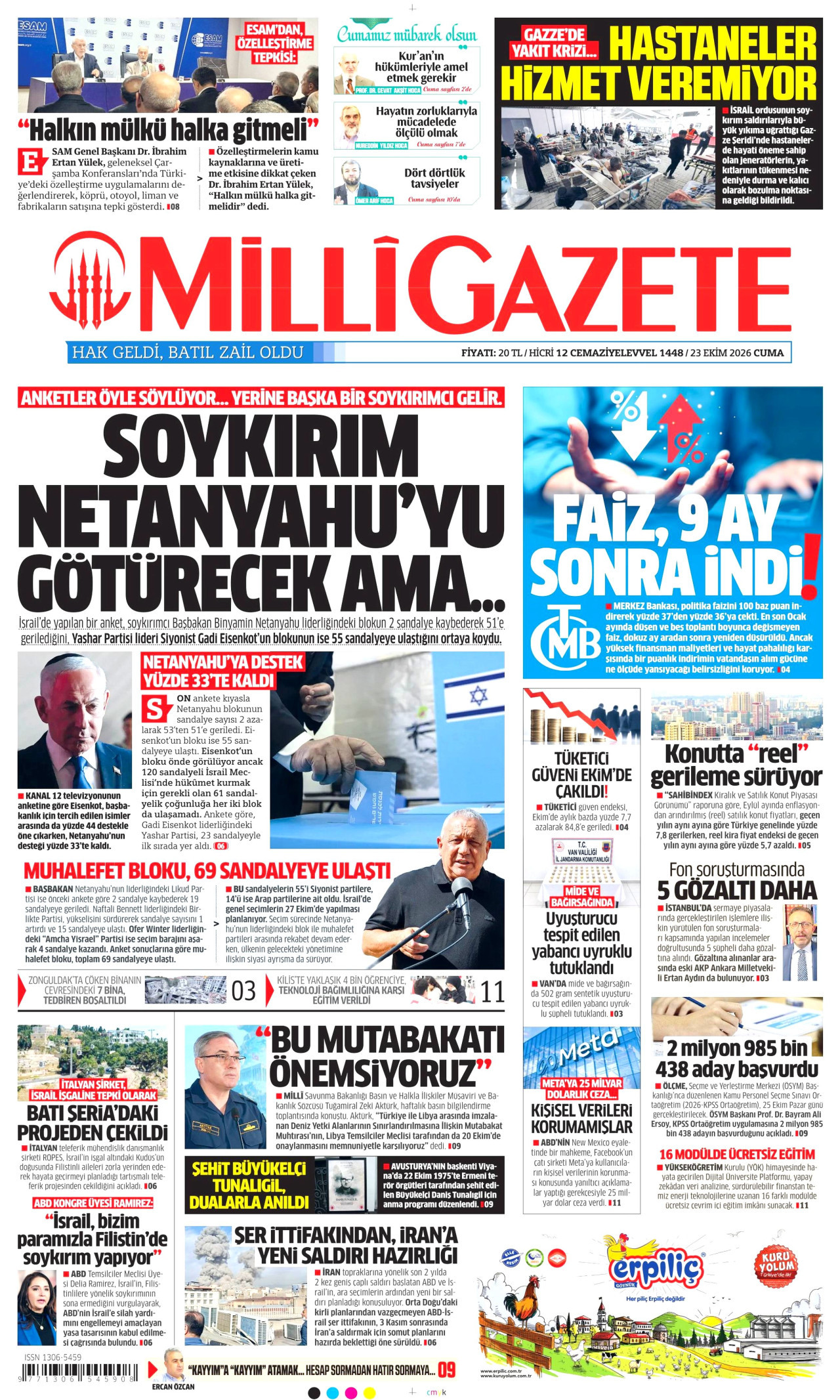 Milli Gazete Gazetesi gazetesi manşeti