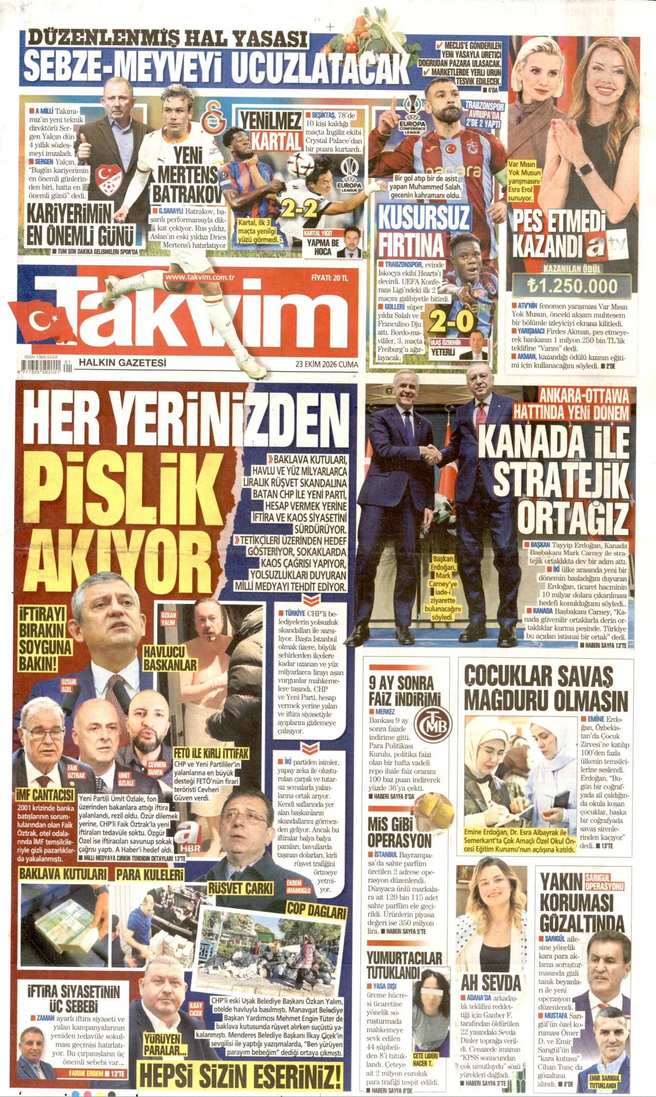 Takvim Gazetesi gazetesi manşeti