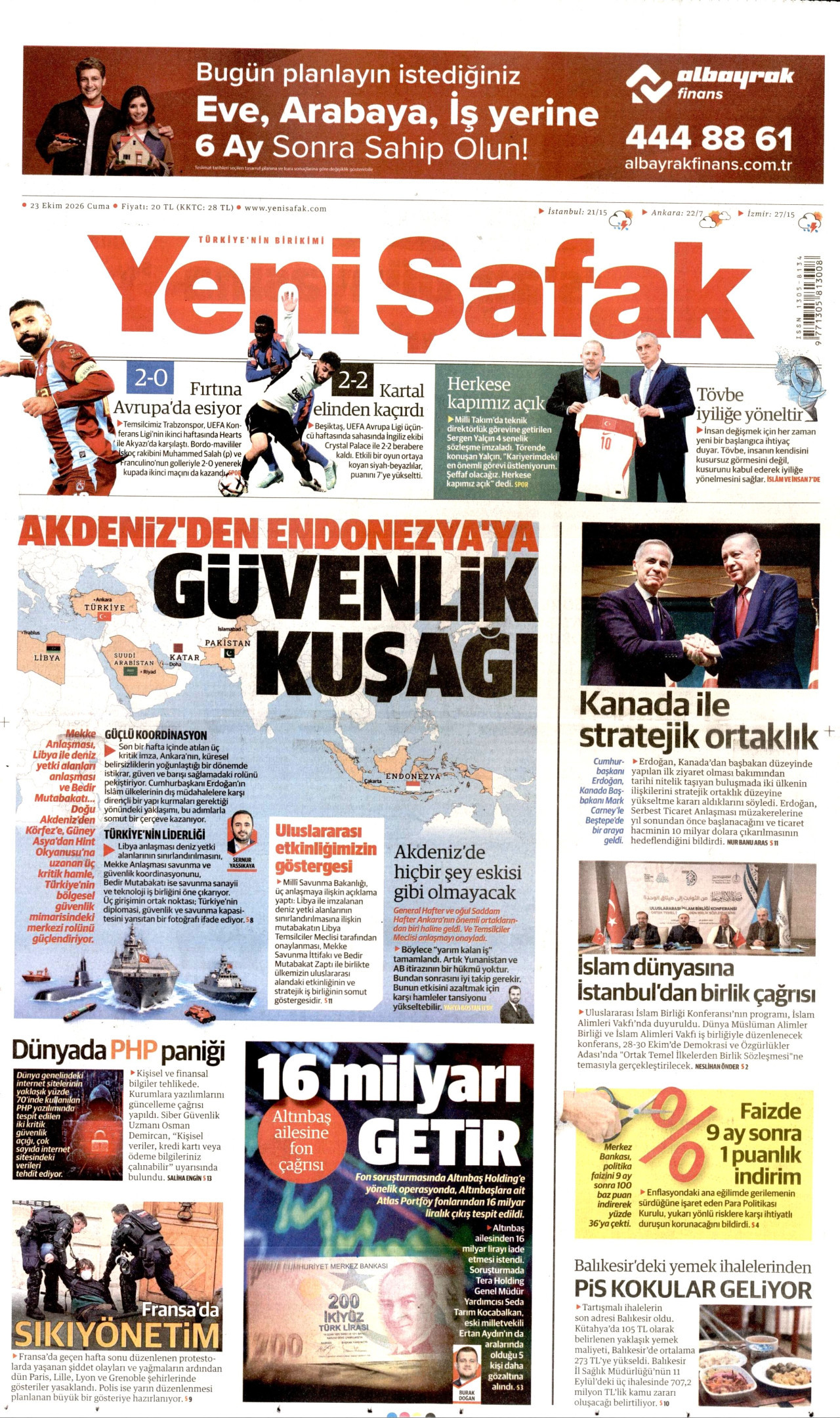 Yeni Şafak Gazetesi gazetesi manşeti