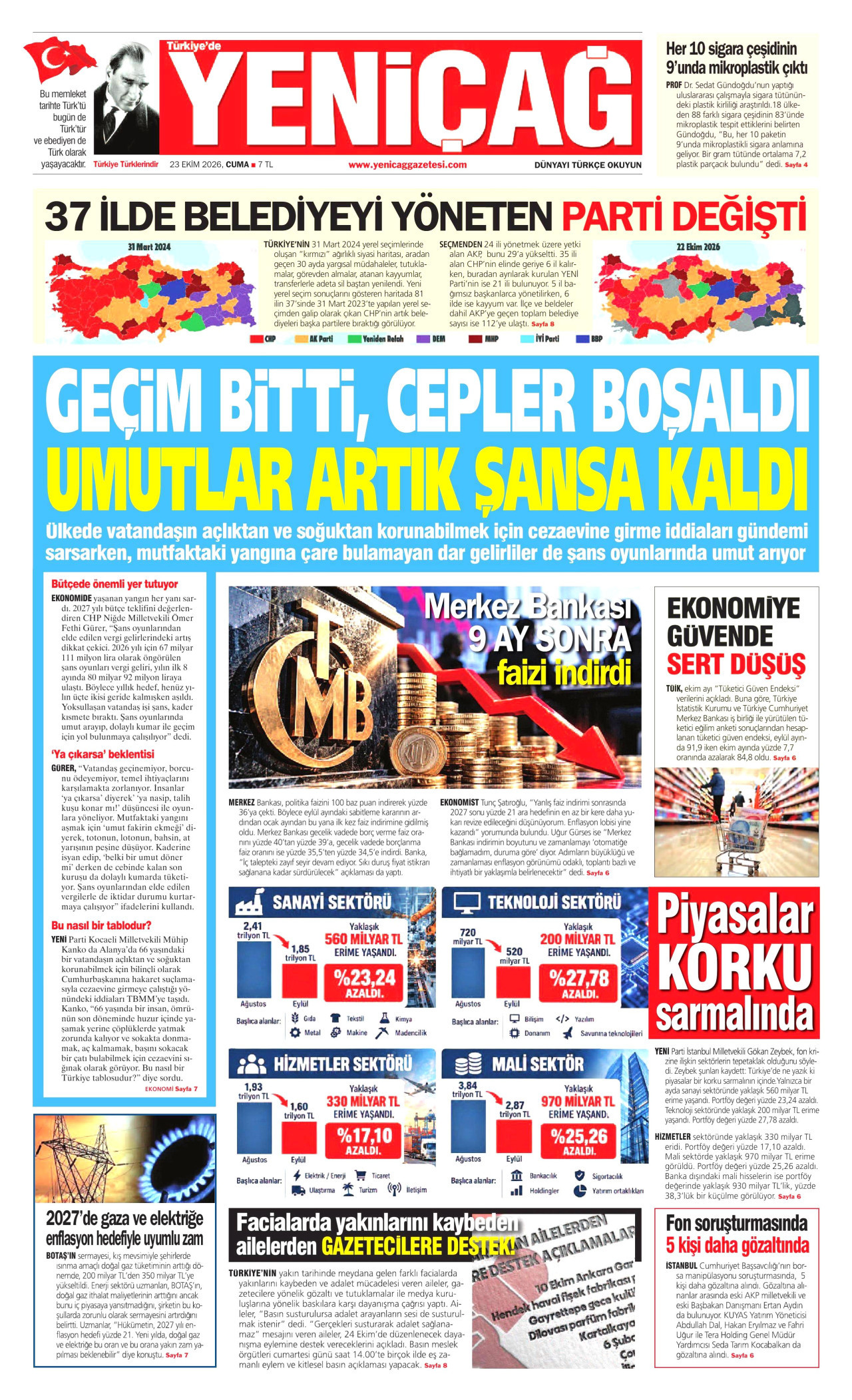 Yeniçağ Gazetesi gazetesi manşeti